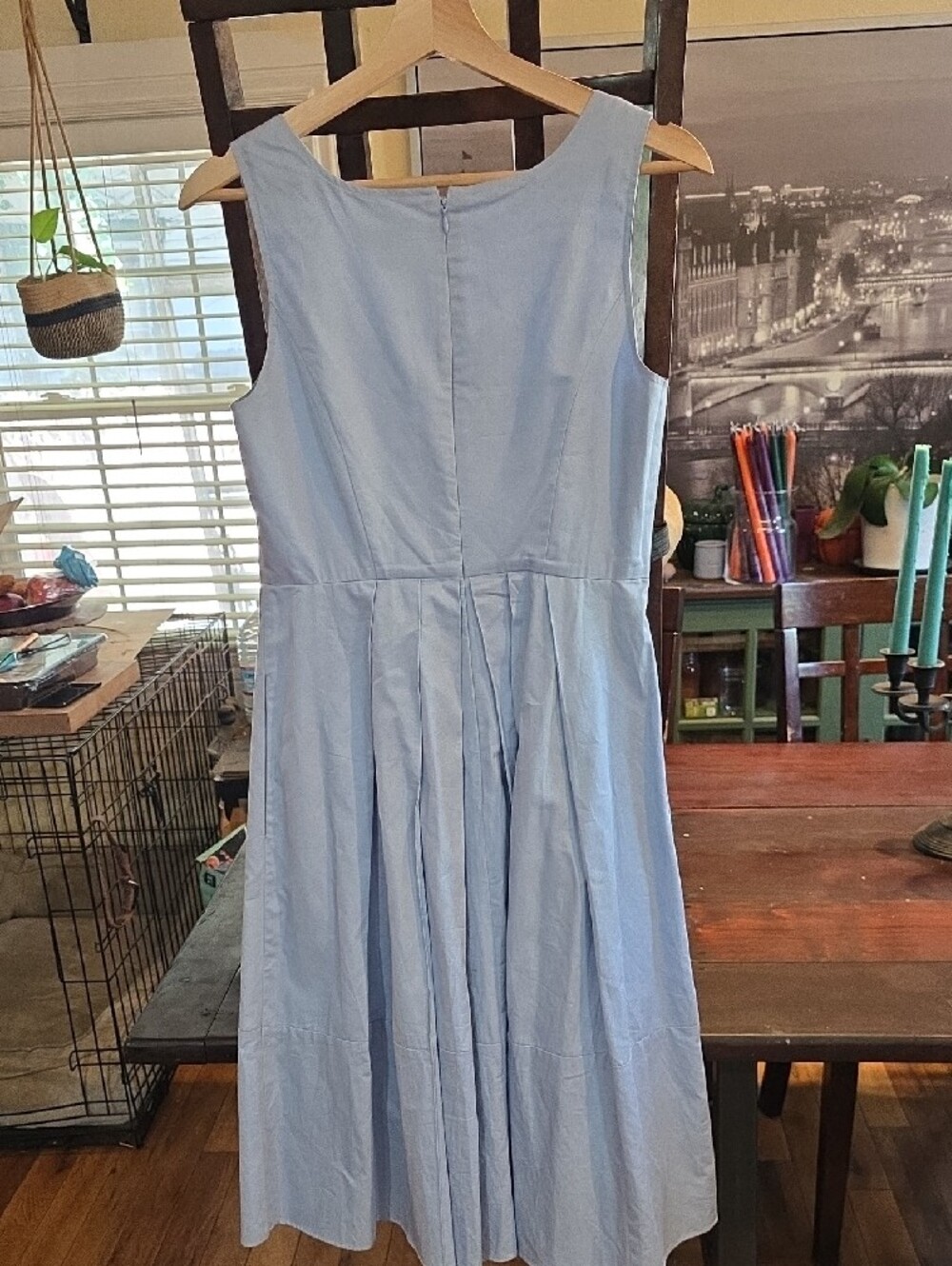 Ann Taylor Pale Blue Sleeveless Scoop-Neck Pleated Midi Dress - Picture 3 of 4